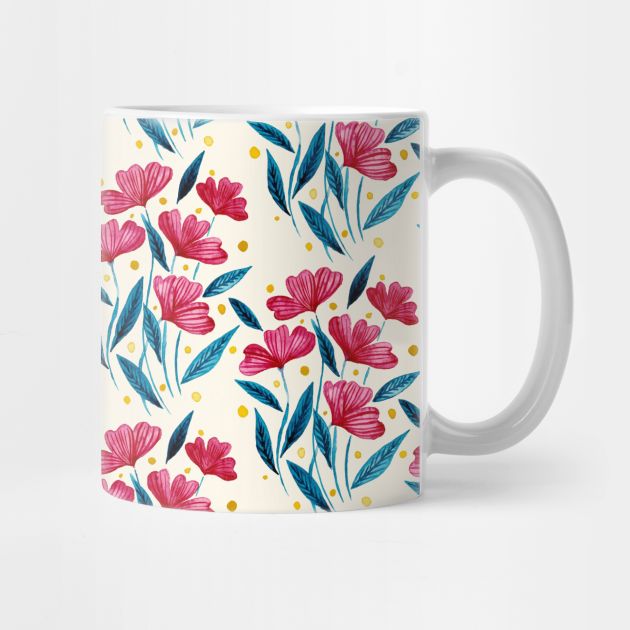 Cute floral bouquet pattern - red and blue by wackapacka